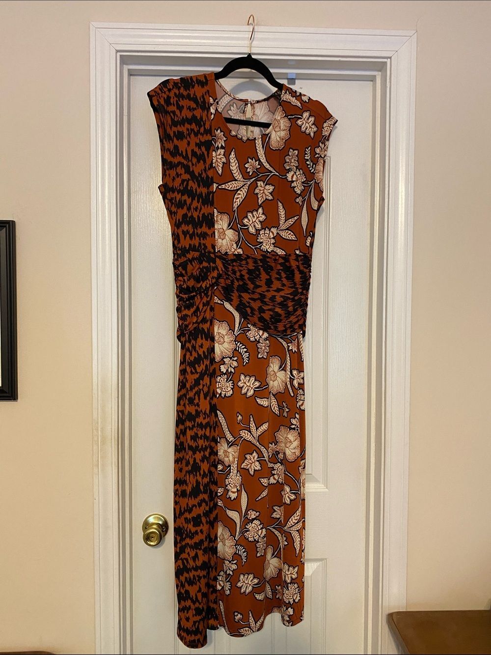 IMAN Brown Floral & Black Pattern Maxi Dress‎ medium petite